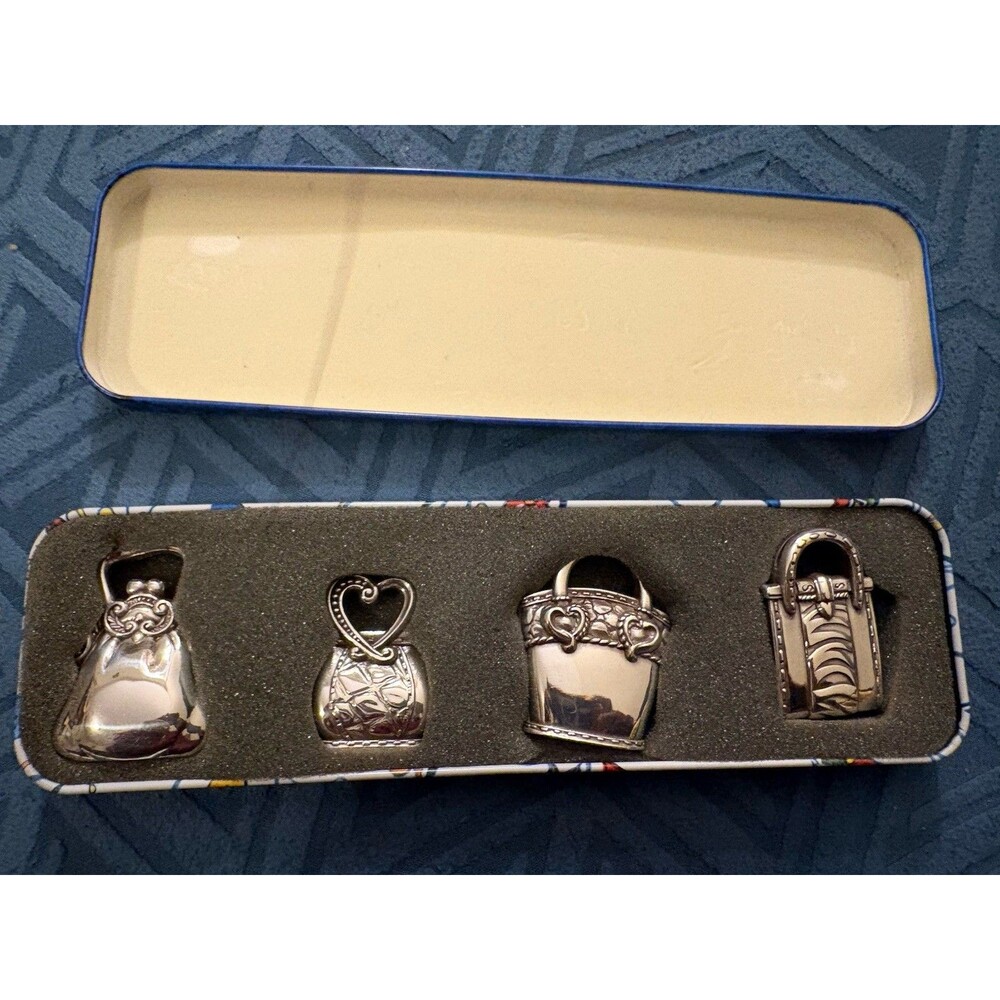 Brighton Silver Plated Place Card Holders Purse Heavy Set of Four Lot Tin